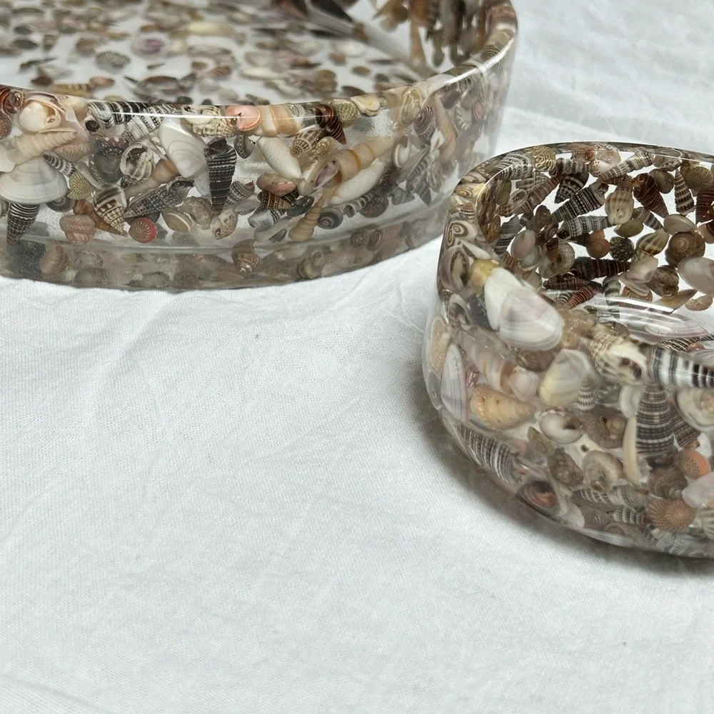 Shell and resin contemporary functional art pieces for the vanity or office